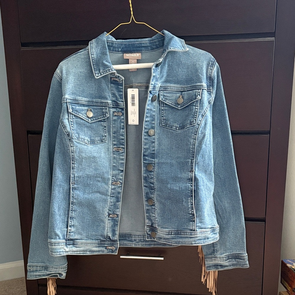 Blue Denim Suede Fringe Jacket